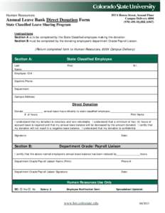 Human Resources  Annual Leave Bank Direct Donation Form State Classified Leave Sharing Program  555 S Howes Street, Second Floor