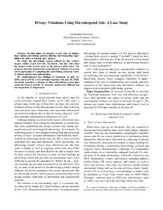 Privacy Violations Using Microtargeted Ads: A Case Study Aleksandra Korolova Department of Computer Science Stanford University 