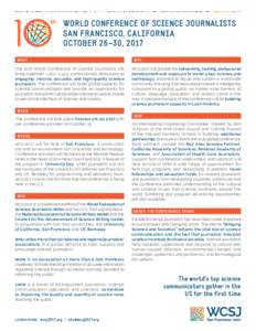th  WORLD CONFERENCE OF SCIENCE JOURNALISTS SAN FRANCISCO , CALIFORNIA OCTOBER 26–30, 2017