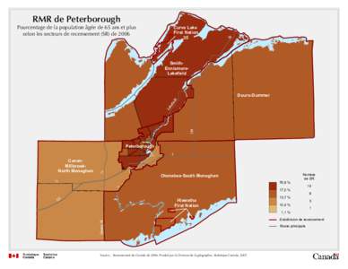 RMR de Peterborough Pourcentage de la population âgée de 65 ans et plus selon les secteurs de recensement (SR) de 2006 Curve Lake First Nation