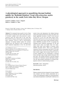 A Physiological Approach to Quantifying Thermal Habitat Quality for Redband Rainbow Trout (Oncohynchus mykiss gairdneri) in the South Fork John Day River, Oregon