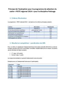 Principe de l’évaluation pour le programme de sélection du cadre « PISTE régional 2014 » pour la discipline Patinage 1. Critères d’évaluation Le programme « PISTE national 2014 » est basé sur les critères 