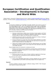 European Certification and Qualification Association - Developments in Europe and World Wide Michael Reiner, University of Applied Sciences Krems, Austria, [removed], Gabriele Sauberer, Termnet, Austr