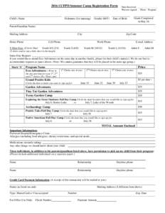 2016 CCFPD Summer Camp Registration Form  Child’s Name Nickname (for nametag)