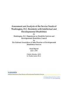 Assessment and Analysis of the Service Needs of Washington, D.C. Residents with Intellectual and Developmental Disabilities for Washington, D.C. Department on Disability Services and Developmental Disabilities Council