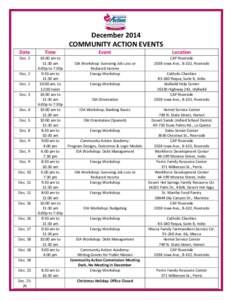 December 2014 COMMUNITY ACTION EVENTS Date Time