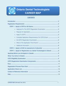 Ontario Dental Technologists CAREER MAP CONTENTS Introduction .................................................................................................................... 2 Registration Requirements .............