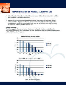 TOBACCO AND OTHER PROBLEM SUBSTANCE USE • 22% of all deaths in Canada are attributable to tobacco use. Half of all long-term smokers will die or be disabled by a smoking-related illness.