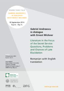 Round Table Talk Gabriel Andreescu in dialogue with Ernest Wichner  10 September 2014
