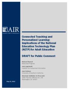 National Education Technology Plan (NETP) Recommendations for Adult Education Report, DRAFT for Public Comment