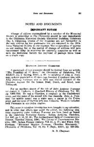 Notes d Documents  NOTES AND DOCUMENTS Change of address contemplated by a member of the Historical Society or subscriber to The Chronicles should be sent immediately to the Oltlahoma Historical Society, Historical Build