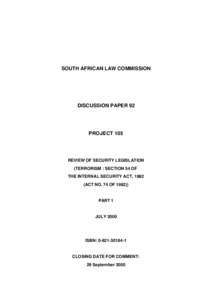 SOUTH AFRICAN LAW COMMISSION  DISCUSSION PAPER 92 PROJECT 105