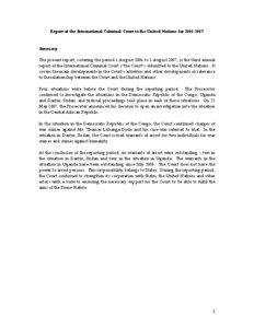 Report of the International Criminal Court to the United Nations for[removed]Summary