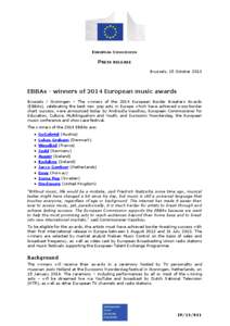 EUROPEAN COMMISSION  PRESS RELEASE Brussels, 15 October[removed]EBBAs - winners of 2014 European music awards