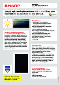 NA-ExxxG5 xxx = 135 | 130 | 125 | 120 | 115 W frameless thin film modules Sharp is a pioneer in photovoltaics /This is Why Sharp solar modules have set standards for over 50 years.