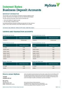 Interest Rates Business Deposit Accounts IMPORTANT INFORMATION This document is part of the disclosure information for Business Deposit Accounts (Savings, Transaction and Term Deposit Accounts) and related Payment Produc