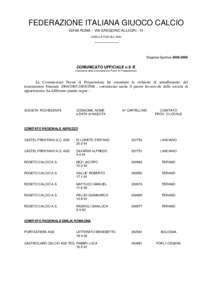FEDERAZIONE ITALIANA GIUOCO CALCIO[removed]ROMA – VIA GREGORIO ALLEGRI , 14 CASELLA POSTALE 2450