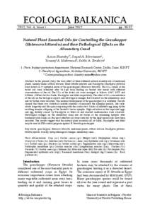 Natural Plant Essential Oils for Controlling the Grasshopper (Heteracris littoralis) and their Pathological Effects on the Alimentary Canal