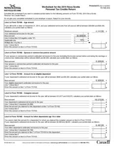 Worksheet for the 2014 Nova Scotia Personal Tax Credits Return