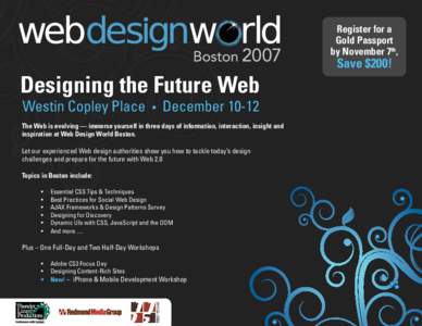 Register for a Gold Passport by November 7th, Designing the Future Web Westin Copley Place