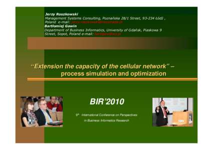 9th International Conference on Perspectives in Business Informatics Research  Jerzy Jerzy Roszkowski Roszkowski Management
