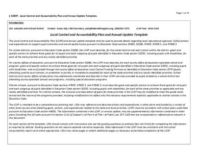 Page 1 of 16  § [removed]Local Control and Accountability Plan and Annual Update Template. Introduction: LEA: Lakeside Joint School District