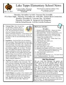 Lake Tapps Elementary School News Connie GeRoy, Principal Oct. 31, 2013 [removed[removed]