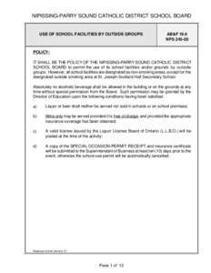 NIPISSING-PARRY SOUND CATHOLIC DISTRICT SCHOOL BOARD  USE OF SCHOOL FACILITIES BY OUTSIDE GROUPS AB&F 19.0 NPS[removed]