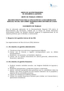 GRUPO DE ACCIÓN FINANCIERA DE SUDAMÉRICA (GAFISUD) GRUPO DE TRABAJO JURÍDICO MEJORES PRÁCTICAS PARA LA APLICACIÓN DE LA RECOMENDACIÓN ESPECIAL VIII DEL GAFI SOBRE ORGANIZACIONES SIN FINES DE LUCRO (OSL)