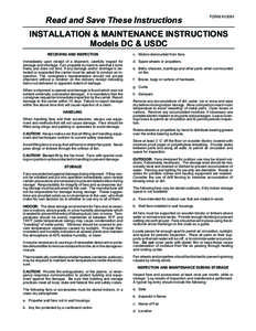 Read and Save These Instructions  FORM[removed]INSTALLATION & MAINTENANCE INSTRUCTIONS Models DC & USDC