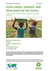 Food crisis, gender, and resilience in the Sahel: Lessons from the 2012 crisis in Burkina Faso, Mali, and Niger