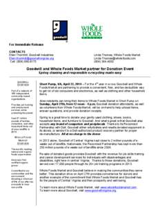 For Immediate Release CONTACTS Ellen Thornhill, Goodwill Industries