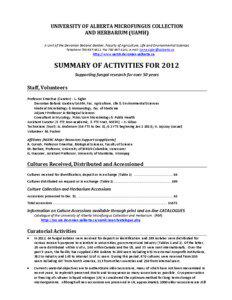UNIVERSITY OF ALBERTA MICROFUNGUS COLLECTION AND HERBARIUM (UAMH) A Unit of the Devonian Botanic Garden, Faculty of Agriculture, Life and Environmental Sciences