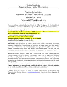 FirstLine Schools, Inc. Request for Quote – Central Office Furniture FirstLine Schools, Inc[removed]Canal St – Suite B - New Orleans, LA 70119