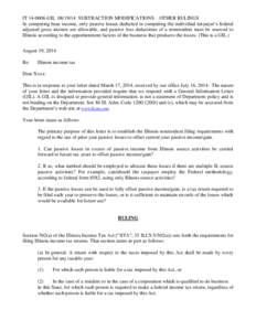 IT[removed]GIL[removed]SUBTRACTION MODIFICATIONS – OTHER RULINGS In computing base income, only passive losses deducted in computing the individual taxpayer’s federal adjusted gross income are allowable, and passive