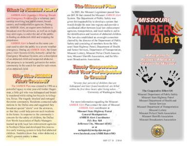Childhood / Public safety / Law enforcement in the United States / AMBER Alert / Law enforcement in Canada / Civil defense / Amber Hagerman / National Center for Missing and Exploited Children / Child abduction / Child safety / Emergency management / Emergency Alert System