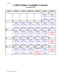 [removed]CARES Online Availability Calendar November 2013 Sunday