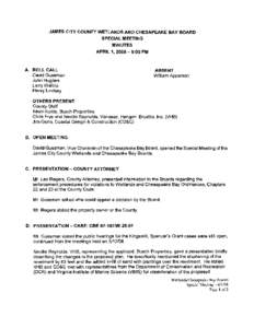 JAMES CITY COUNTY WETLANDS AND CHESAPEAKE BAY BOARD  SPECIAL MEETING MINUTES APRIL 1, [removed]:00 PM
