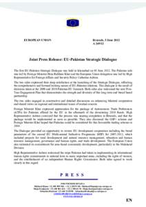 EUROPEA1 U1IO1  Brussels, 5 June 2012 A[removed]Joint Press Release: EU-Pakistan Strategic Dialogue