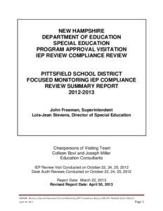 NEW HAMPSHIRE DEPARTMENT OF EDUCATION SPECIAL EDUCATION PROGRAM APPROVAL VISITATION IEP REVIEW COMPLIANCE REVIEW