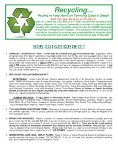 Sustainability / Waste / Recycling / Municipal solid waste / Litter / Paper recycling / Dumpster / Kerbside collection / Blue Box Recycling System / Waste containers / Waste management / Environment