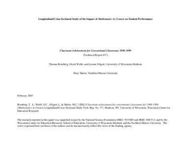 Longitudinal/Cross-Sectional Study of the Impact of Mathematics in Context on Student Performance