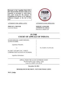 Pursuant to Ind. Appellate Rule 65(D), this Memorandum Decision shall not be regarded as precedent or cited before any court except for the purpose of establishing the defense of res judicata, collateral estoppel, or the