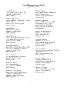 Special Commissioners of Sale (updated June 15, 2010) Jose E. Aunon 4029 Ridge Top Road, Suite 101 Fairfax, Virginia 22030