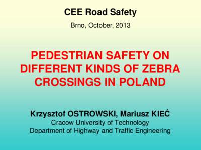 CEE Road Safety Brno, October, 2013 PEDESTRIAN SAFETY ON DIFFERENT KINDS OF ZEBRA CROSSINGS IN POLAND