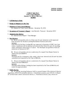 POSTED[removed] *POSTED[removed]TOWN OF MILLVILLE Town Council Meeting January 14, [removed]:00 p.m.) AGENDA