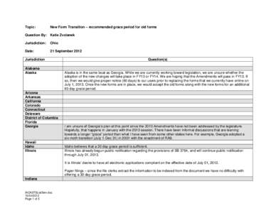 Topic:  New Form Transition – recommended grace period for old forms Question By: