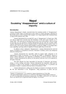 [EMBARGOED FOR: 30 AugustNepal Escalating “disappearances” amid a culture of impunity