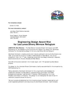 For immediate release: October 23, 2008 For more information, contact: Julie Maas, Public Relations Specialist[removed]Grace Haggerty, Project Manager