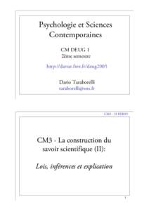 Psychologie et Sciences Contemporaines CM DEUG 1 2ème semestre http://dartar.free.fr/deug2005 Dario Taraborelli